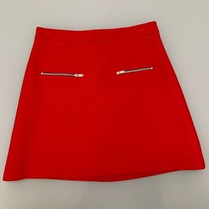 Zara Red Mini Skirt with Zippers | Medium